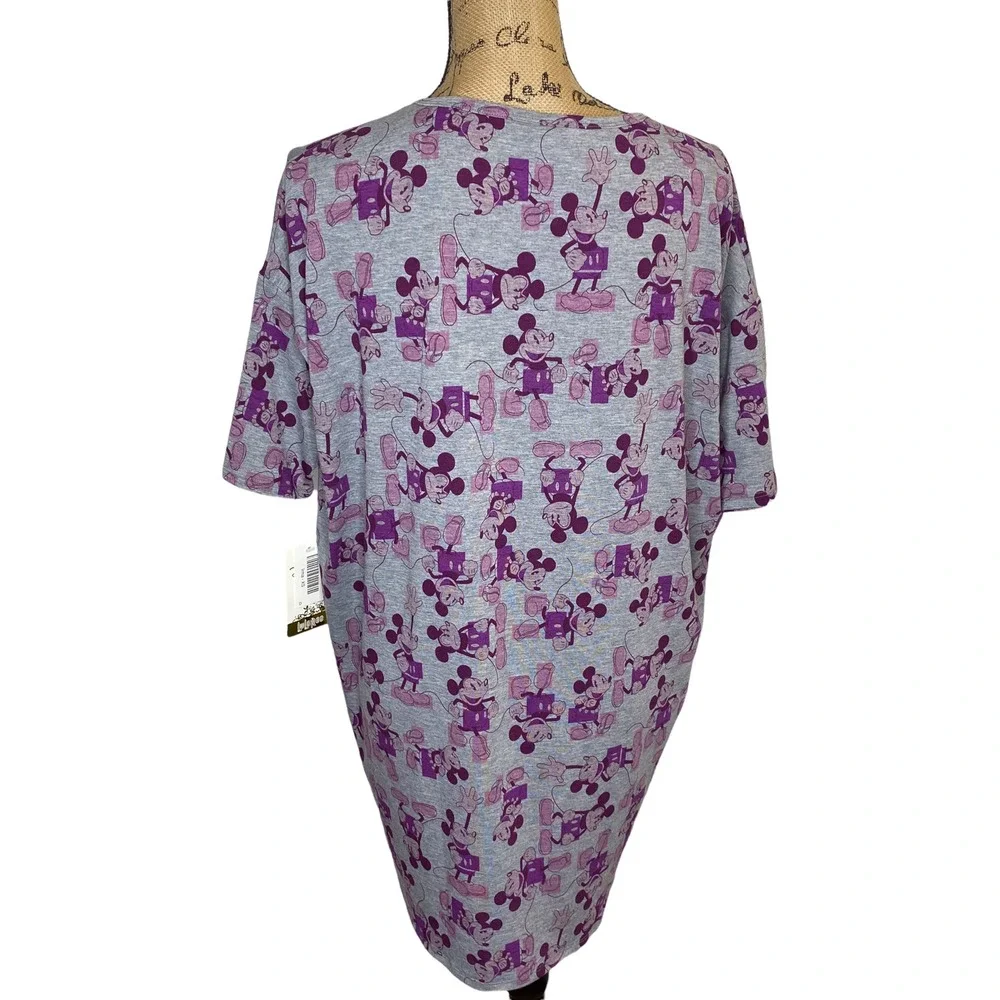 LuLaRoe Irma Disney Mickey Mouse Tunic Top Gray Purple XS New With Tags Baggy
